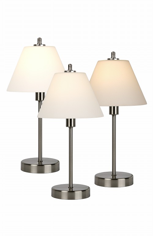 Lucide TOUCH - Stolová lampa - Ø 22 cm - 1xE14 - 3 StepDim - Satin Chrome